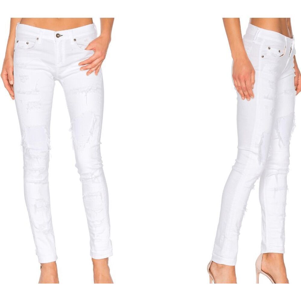 Rag & Bone Dre Distressed Jeans in White Brigade Skinny Fit Ankle Size 26